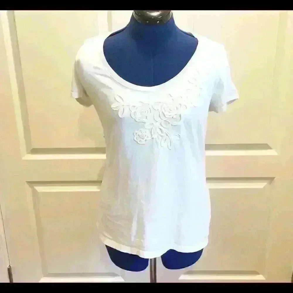 STUDIO Ladies' Appliqué Tee W/ Pearl Beads - Picture 2 of 7